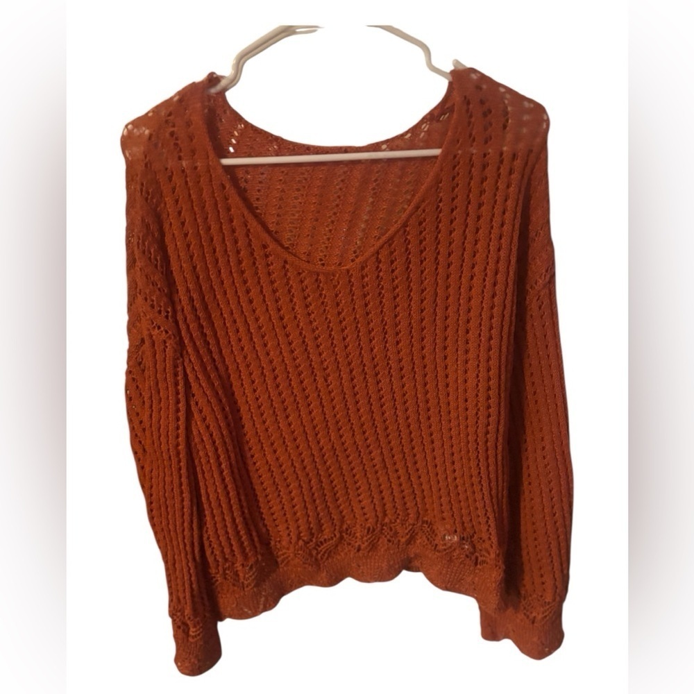 Cozy Boho Knit Scoop Neck Sweater in Orange